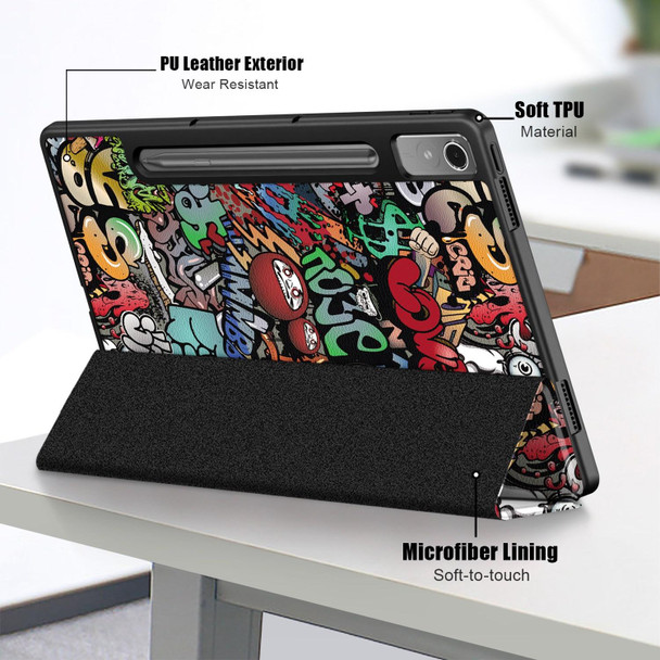 For Lenovo Tab P12 12.7 2023 3-folding Painted TPU Smart Leatherette Tablet Case(Graffiti)