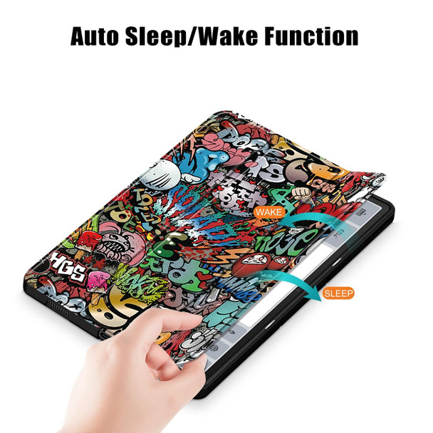 For Lenovo Tab P12 12.7 2023 3-folding Painted TPU Smart Leatherette Tablet Case(Graffiti)