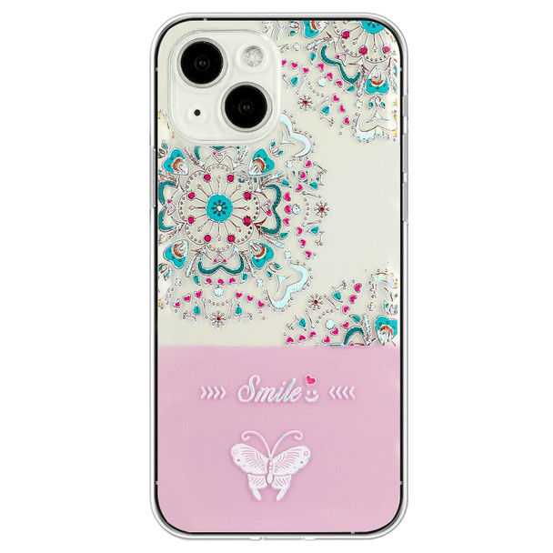 For iPhone 15 Bronzing Butterfly Flower TPU Phone Case(Peacock Flower)