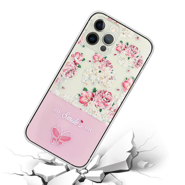 For iPhone 15 Pro Bronzing Butterfly Flower TPU Phone Case(Peony)