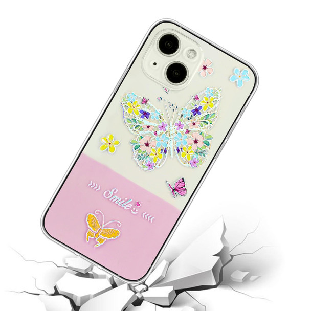 For iPhone 15 Bronzing Butterfly Flower TPU Phone Case(Colorful Butterfly)