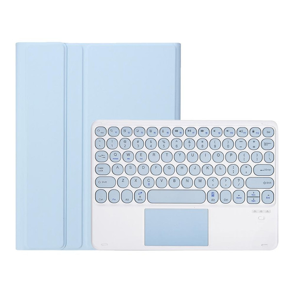 YT102B-A Detachable Candy Color Skin Feel Texture Round Keycap Bluetooth Keyboard Leather Case with Touch Control - iPad 10.2 2020 & 2019 / Air 2019 / Pro 10.5 inch(White Ice)