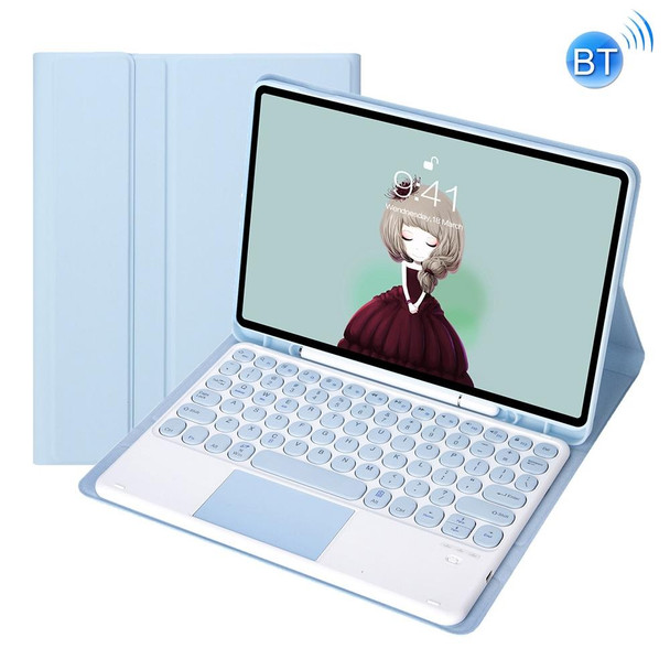 YT102B-A Detachable Candy Color Skin Feel Texture Round Keycap Bluetooth Keyboard Leather Case with Touch Control - iPad 10.2 2020 & 2019 / Air 2019 / Pro 10.5 inch(White Ice)