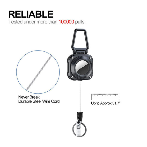 For AirTag Location Tracker Retractable Badge Reel Carabiner Protective Case