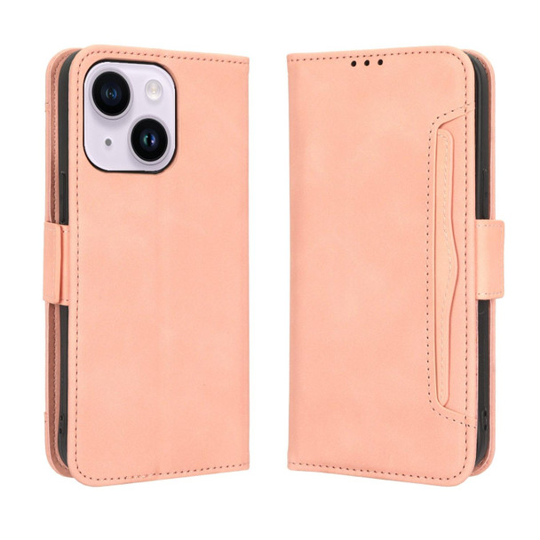 For iPhone 15 Skin Feel Calf Texture Card Slots Leatherette Phone Case(Pink)