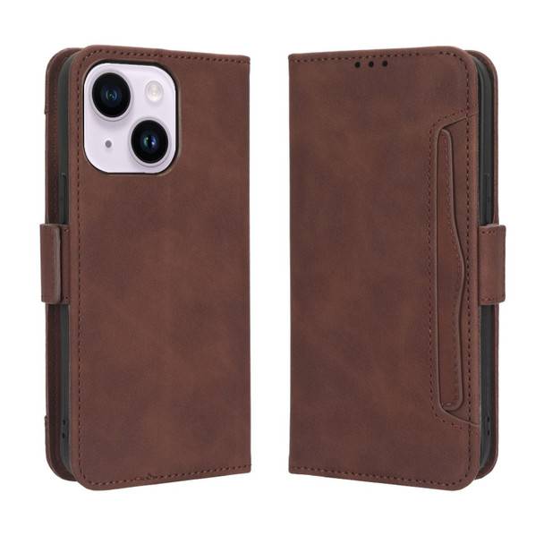 For iPhone 15 Plus Skin Feel Calf Texture Card Slots Leatherette Phone Case(Brown)