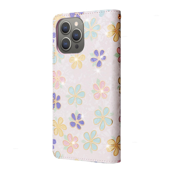 For iPhone 15 Pro Bronzing Painting RFID Leatherette Case(Bloosoming Flower)