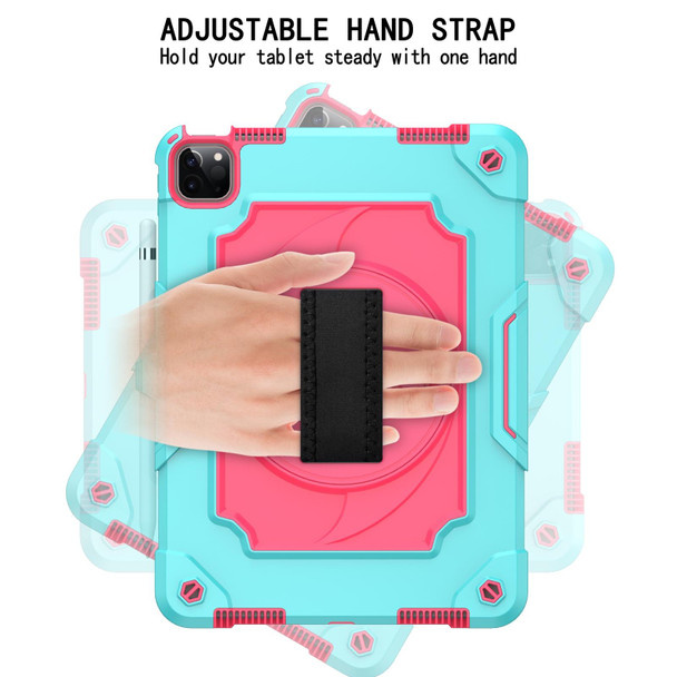 360 Degree Rotation Turntable Contrast Color Robot Shockproof Silicone + PC Protective Case with Holder - iPad Air 2022 / 2020 10.9 / Pro 11 (2020)(Mint Green + Rose Red)