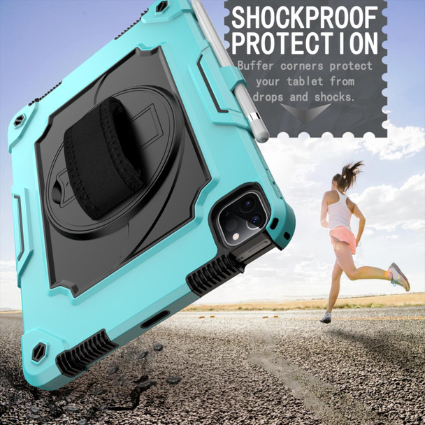 360 Degree Rotation Turntable Contrast Color Robot Shockproof Silicone + PC Protective Case with Holder - iPad Air 2022 / 2020 10.9 / Pro 11 (2020)(Mint Green + Black)