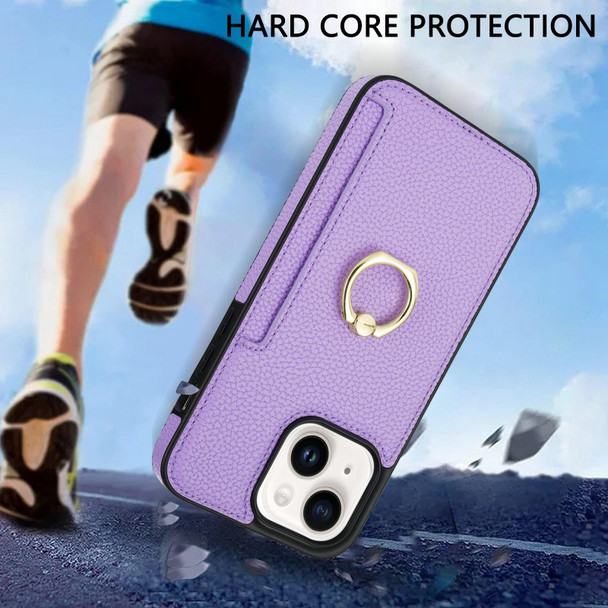 For iPhone XR Ring Card  Litchi Leatherette Back Phone Case(Purple)