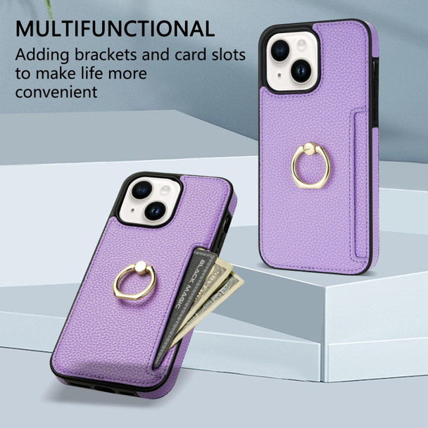 For iPhone XR Ring Card  Litchi Leatherette Back Phone Case(Purple)