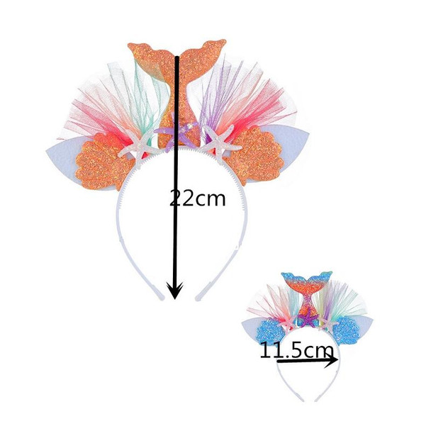 2 PCS Rainbow Mermaid Headband Children Party Hair Accessories Net Gauze Flower Animal Hair Accessories(Orange)