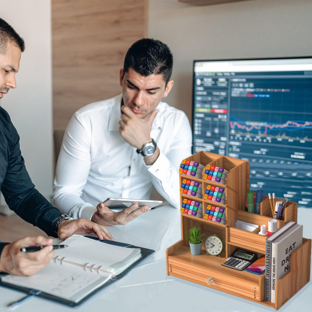 Wooden Desktop Organizer With Bookshelf