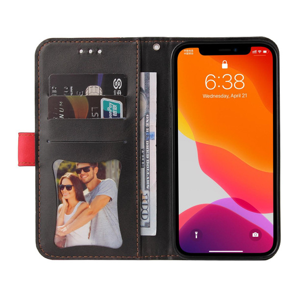 Business Stitching-Color Horizontal Flip PU Leatherette Case with Holder & Card Slots & Photo Frame - iPhone 12 / 12 Pro(Red)