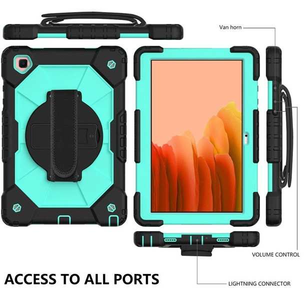 Samsung Galaxy Tab A7 T500 / T505 Contrast Color Robot Shockproof Silicon + PC Protective Case with Holder & Shoulder Strap(Black+Aqua)