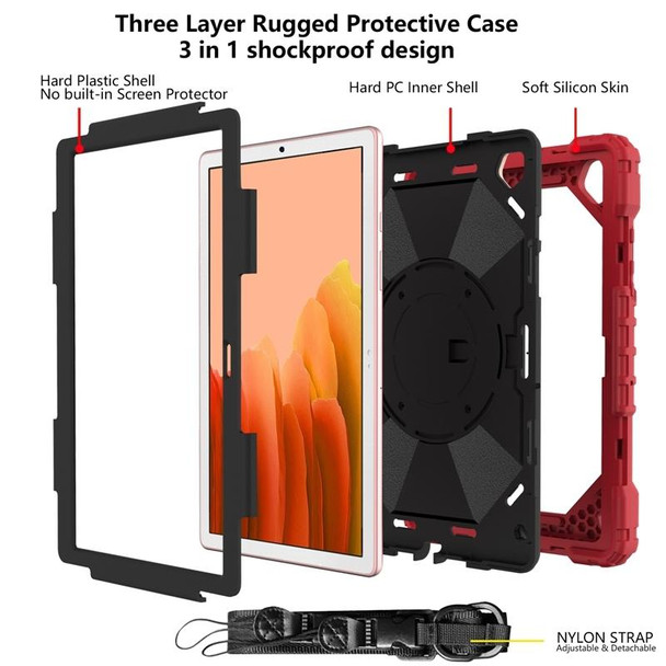 Samsung Galaxy Tab A7 T500 / T505 Contrast Color Robot Shockproof Silicon + PC Protective Case with Holder & Shoulder Strap(Red+Black)