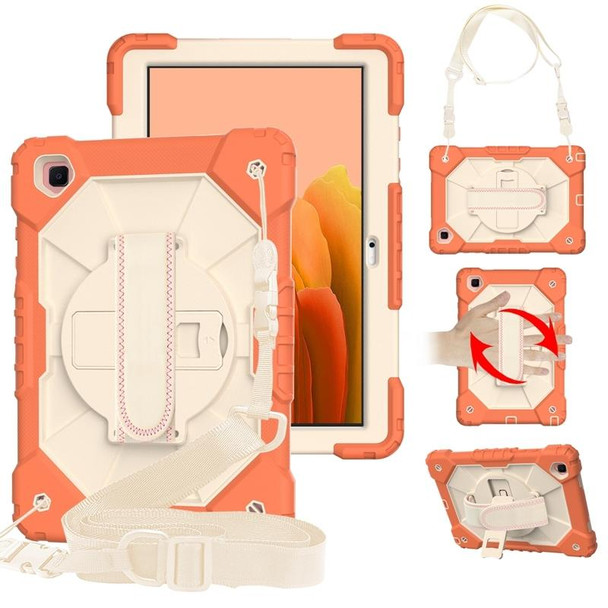 Samsung Galaxy Tab A7 T500 / T505 Contrast Color Robot Shockproof Silicon + PC Protective Case with Holder & Shoulder Strap(Living Coral)