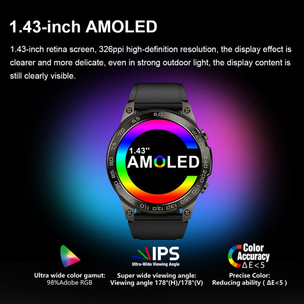 DM50 NFC Smart Watch 1.43 Inch AMOLED HD Screen Bluetooth Call IP68 Waterproof Smartwatch - Black