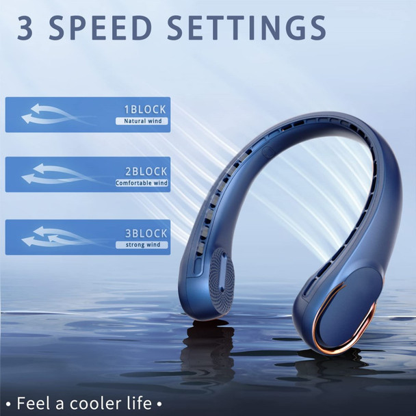 R5 Portable Neck-Mount Fan 3 Speeds Adjustable Wearable Neckband Bladeless Cooling Fan (ABS+PC+PVC) 