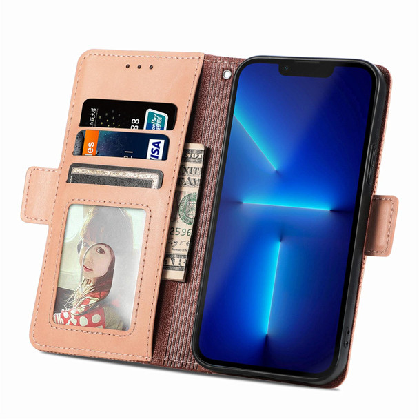 Grid Leather Flip Phone Case - iPhone 12 Pro Max(Apricot)