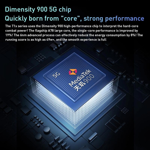 vivo T1x 5G, 64MP Camera, 8GB+128GB, Dual Back Cameras, Face ID & Side Fingerprint Identification, 5000mAh Battery, 6.58 inch Android 11.0 OriginOS 1.0 Dimensity 900 Octa Core up to 2.4GHz, OTG, Network: 5G(Silver)