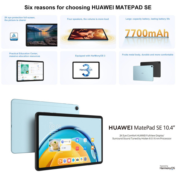 HUAWEI MatePad SE Wi-Fi, 10.4 inch, 4GB+128GB, HarmonyOS 3 Qualcomm Snapdragon 680 Octa Core, Support Dual WiFi / BT, Not Support Google Play(Blue)