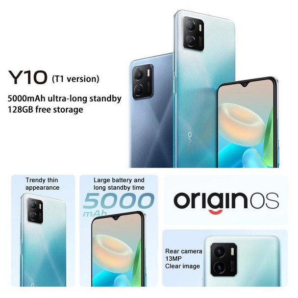 vivo Y10 / T1 4G, 6GB+128GB, Dual Back Cameras, Side Fingerprint Identification, 5000mAh Battery, 6.51 inch Android 11.0 OriginOS Ocean MediaTek Helio P70 Octa Core up to 2.1GHz, OTG, Network: 4G (Black)