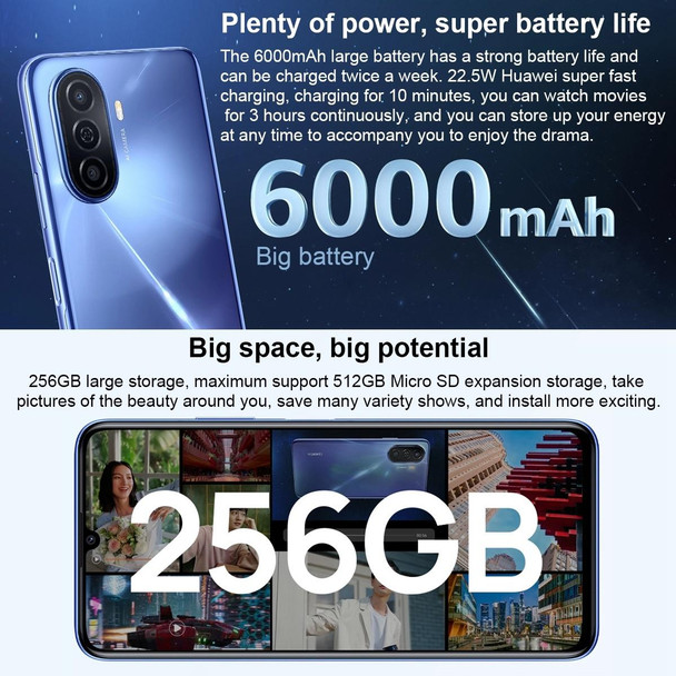 Huawei Enjoy 50 4G MGA-AL00, 6GB+128GB, China Version, Dual Back Cameras, 6000mAh Battery, Face ID & Side Fingerprint Identification, 6.75 inch HarmonyOS 2 Octa Core, Network: 4G, OTG, Not Support Google Play(Blue)