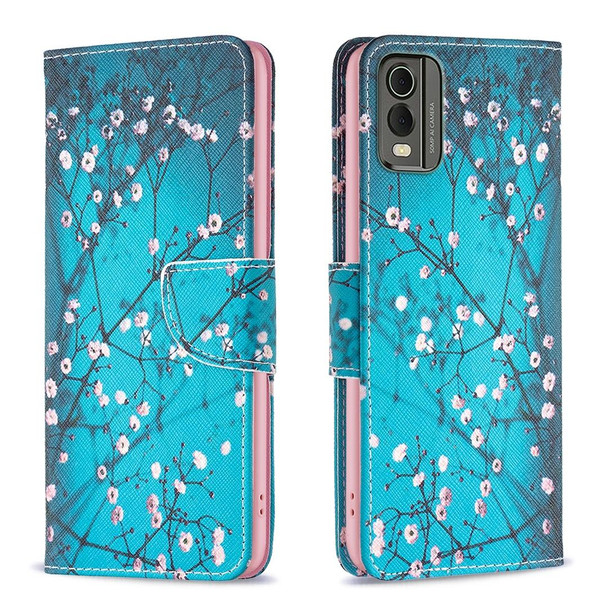 For Nokia C32 Colored Drawing Pattern Leatherette Phone Case(Plum Blossom)