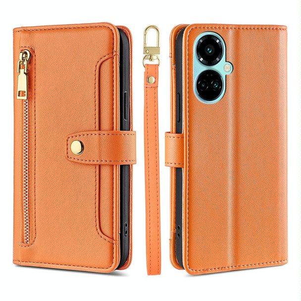 For Tecno Camon 19 / 19 Pro Sheep Texture Cross-body Zipper Wallet Leatherette Phone Case(Orange)