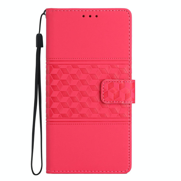 For Google Pixel 6 Pro Diamond Embossed Skin Feel Leatherette Phone Case with Lanyard(Red)