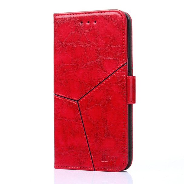 For Realme C55 4G Geometric Stitching Flip Leatherette Phone Case(Red)