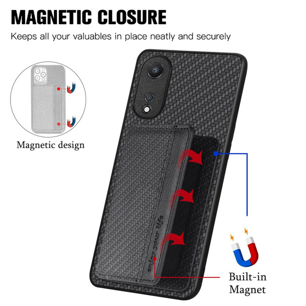 For OPPO A78 Carbon Fiber Magnetic Card Bag Phone Case(Black)