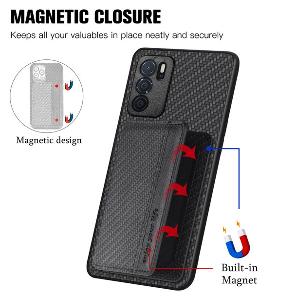 For OPPO A16 Carbon Fiber Magnetic Card Bag Phone Case(Black)