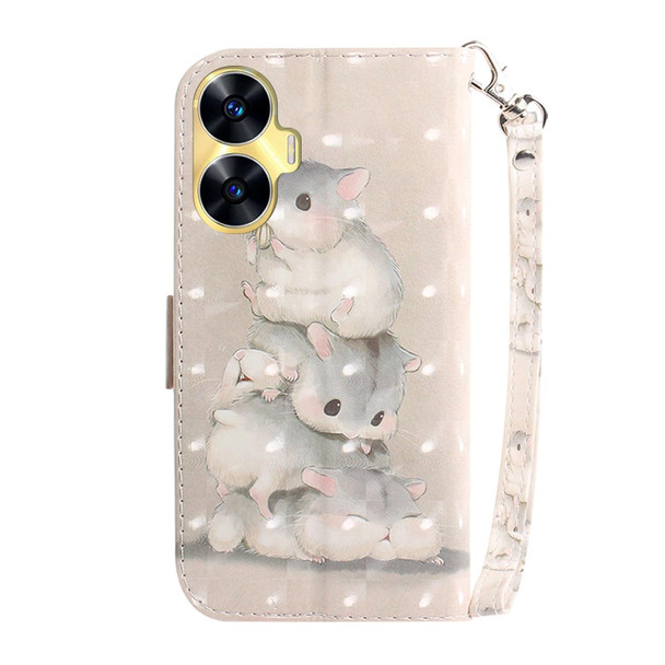 For Realme C55 3D Colored Horizontal Flip Leatherette Phone Case(Squirrels)