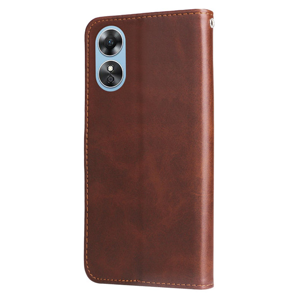 For OPPO A17 Calf Texture Zipper Leatherette Phone Case(Brown)