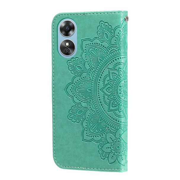 For OPPO A17 7-petal Flowers Embossing Leatherette Phone Case(Green)