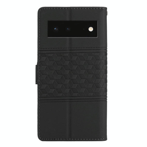 For Google Pixel 6 Diamond Embossed Skin Feel Leatherette Phone Case with Lanyard(Black)
