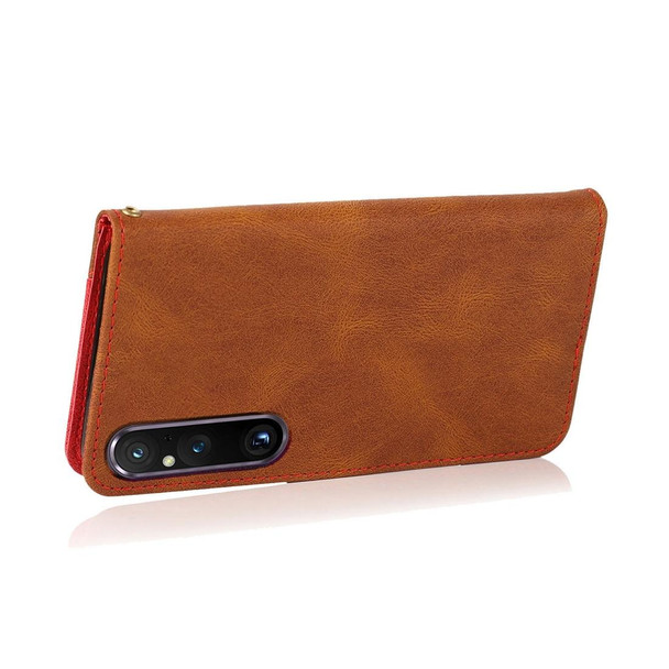For Sony Xperia 1 V Dual-color Stitching Leatherette Phone Case(Brown Red)