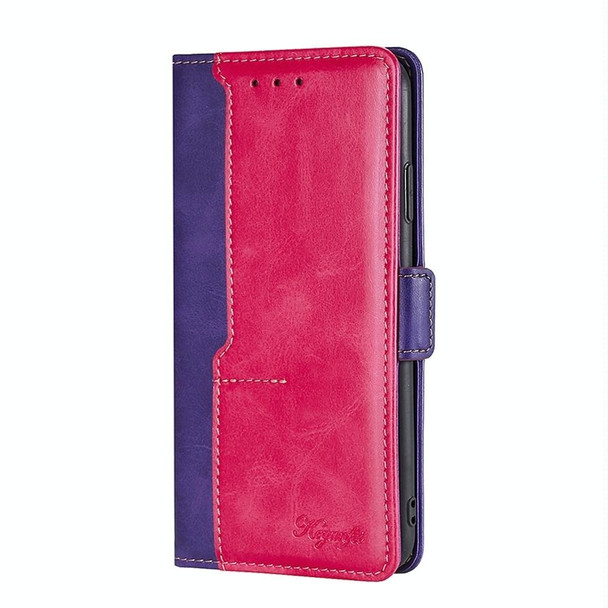 For Tecno Camon 18 / 18P Contrast Color Side Buckle Leatherette Phone Case(Purple + Rose Red)