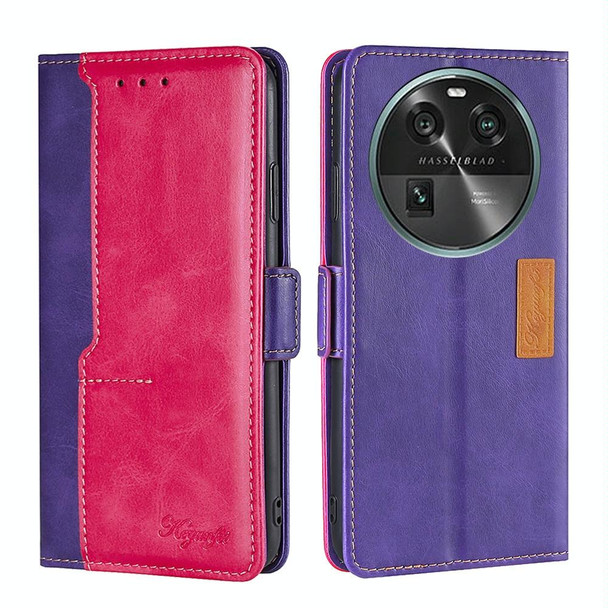 For OPPO Find X6 5G Contrast Color Side Buckle Leatherette Phone Case(Purple + Rose Red)
