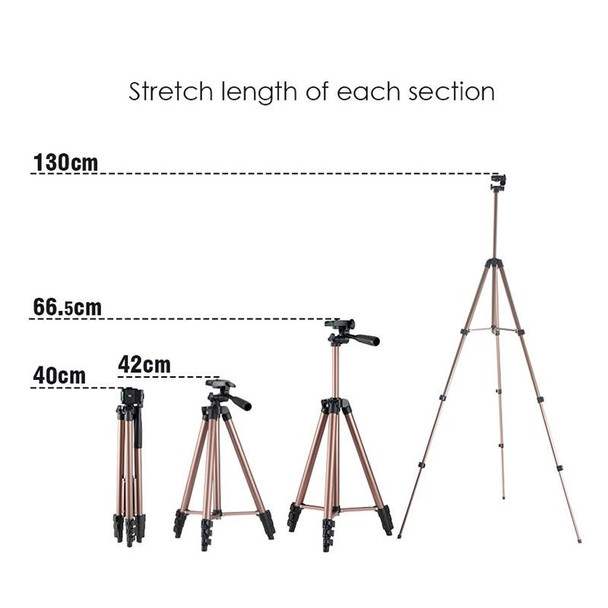 130cm 4-Section Folding Aluminum Alloy Tripod Mount with Three-Dimensional Head(Champagne Gold)