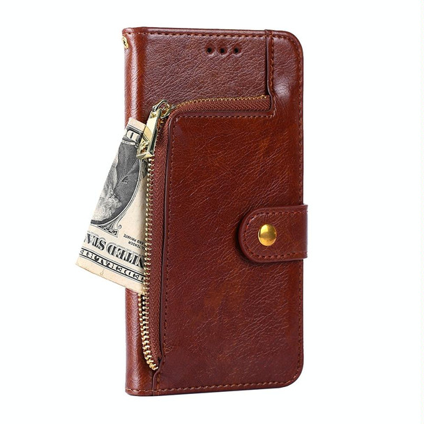 For Tecno Spark Go 2023 Zipper Bag Leatherette Phone Case(Brown)