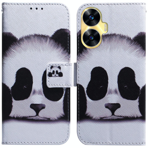 For Realme C55 Coloured Drawing Flip Leatherette Phone Case(Panda)