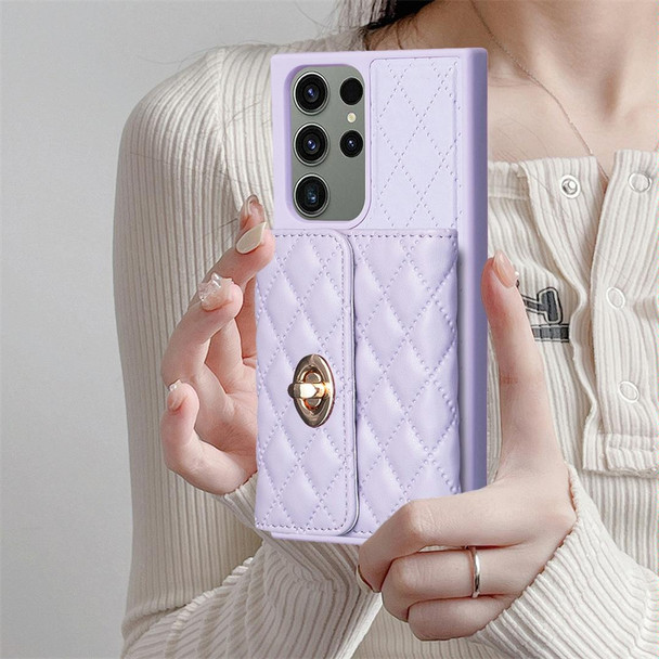 For Samsung Galaxy S23 Ultra 5G Horizontal Metal Buckle Wallet Rhombic Leatherette Phone Case(Purple)