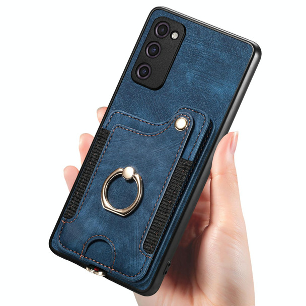 For Samsung Galaxy S20 FE Retro Skin-feel Ring Multi-card Wallet Phone Case(Blue)