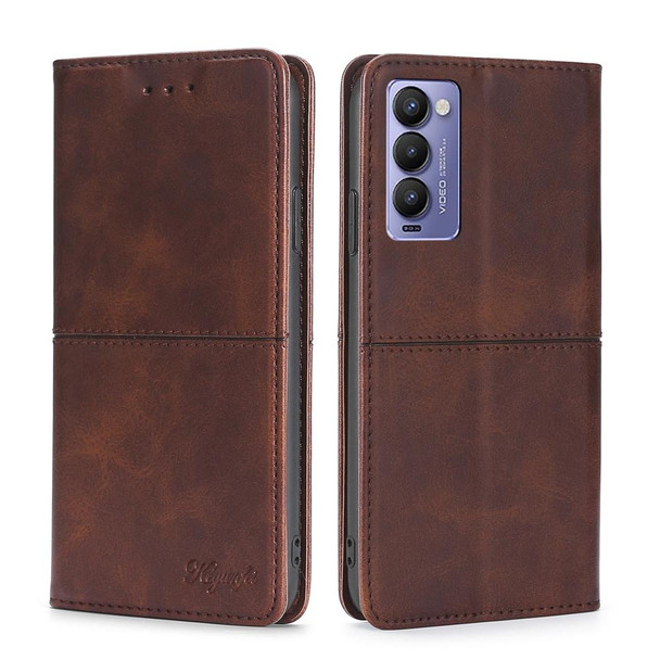 For Tecno Camon 18 / 18 P Cow Texture Magnetic Horizontal Flip Leatherette Phone Case(Dark Brown)