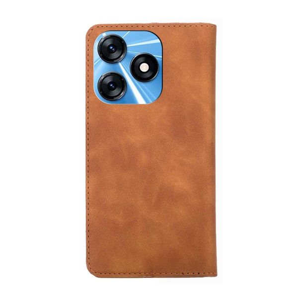 For Tecno Spark 10 4G Skin Feel Magnetic Horizontal Flip Leatherette Phone Case(Light Brown)