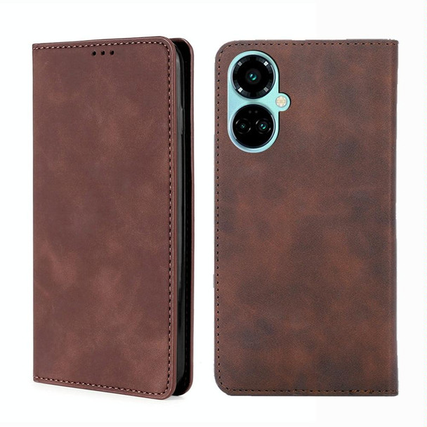 For Tecno Camon 19 / Camon 19 Pro Skin Feel Magnetic Horizontal Flip Leatherette Phone Case(Dark Brown)