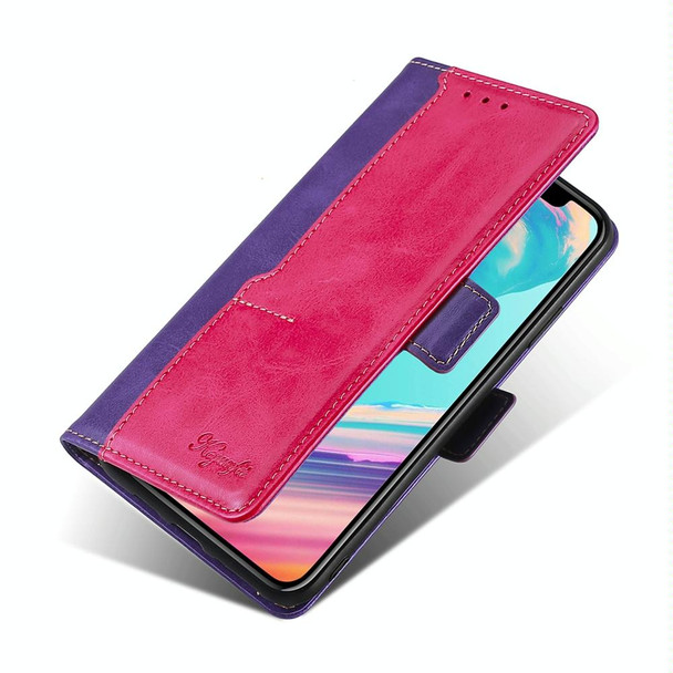 For TCL 403 Contrast Color Side Buckle Leatherette Phone Case(Purple + Rose Red)